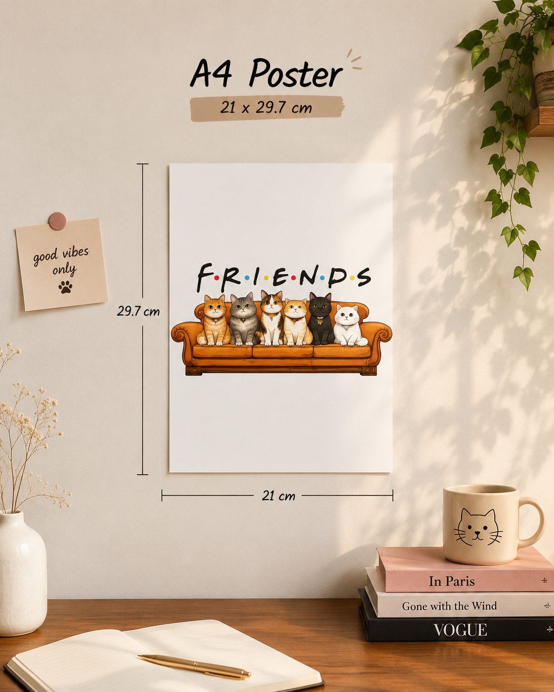 Cute Cat Friends Acrylic Poster|friends|cat parents|acrylic|A4 poster