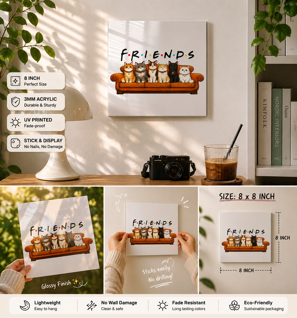 Cute Cat Friends Acrylic Poster|friends|cat parents|acrylic|8 inch poster