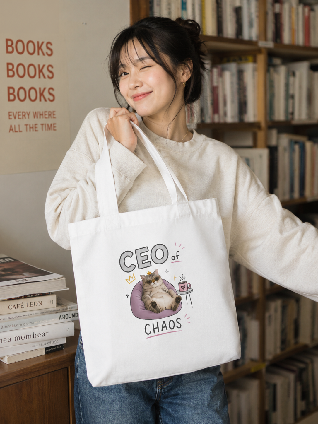 Cute Cat Large Tote Bag
